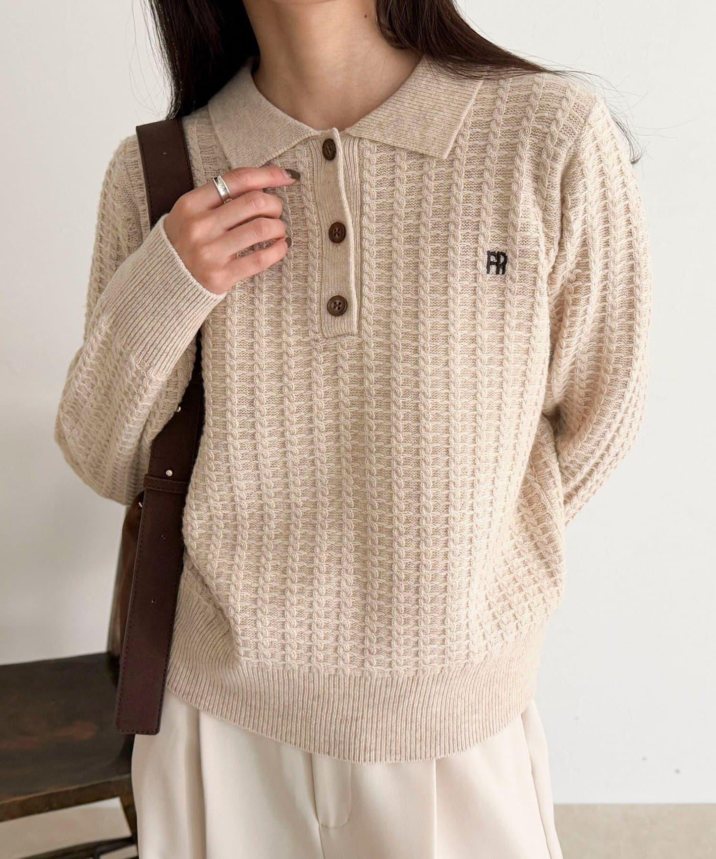 FR刺繡麻花紋理POLO領針織套頭衫