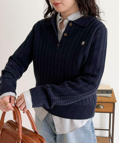 FR刺繡麻花紋理POLO領針織套頭衫