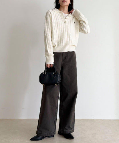 FR刺繡麻花紋理POLO領針織套頭衫