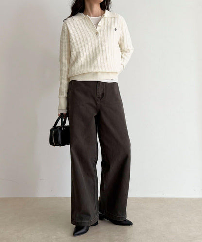 FR刺繡麻花紋理POLO領針織套頭衫