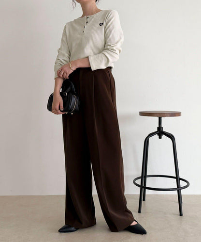 愛心刺繡亨利領羅紋套頭衫