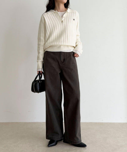 FR刺繡麻花紋理POLO領針織套頭衫