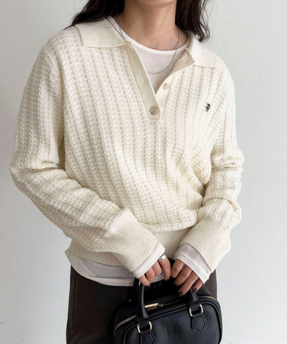 FR刺繡麻花紋理POLO領針織套頭衫