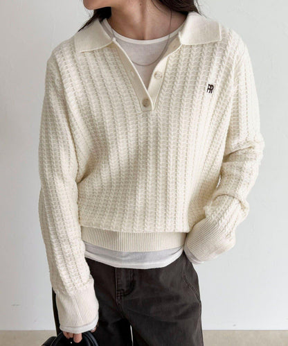 FR刺繡麻花紋理POLO領針織套頭衫