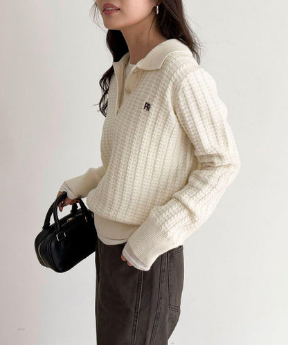 FR刺繡麻花紋理POLO領針織套頭衫