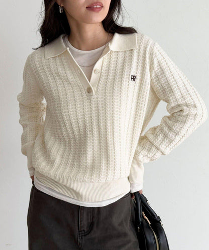FR刺繡麻花紋理POLO領針織套頭衫
