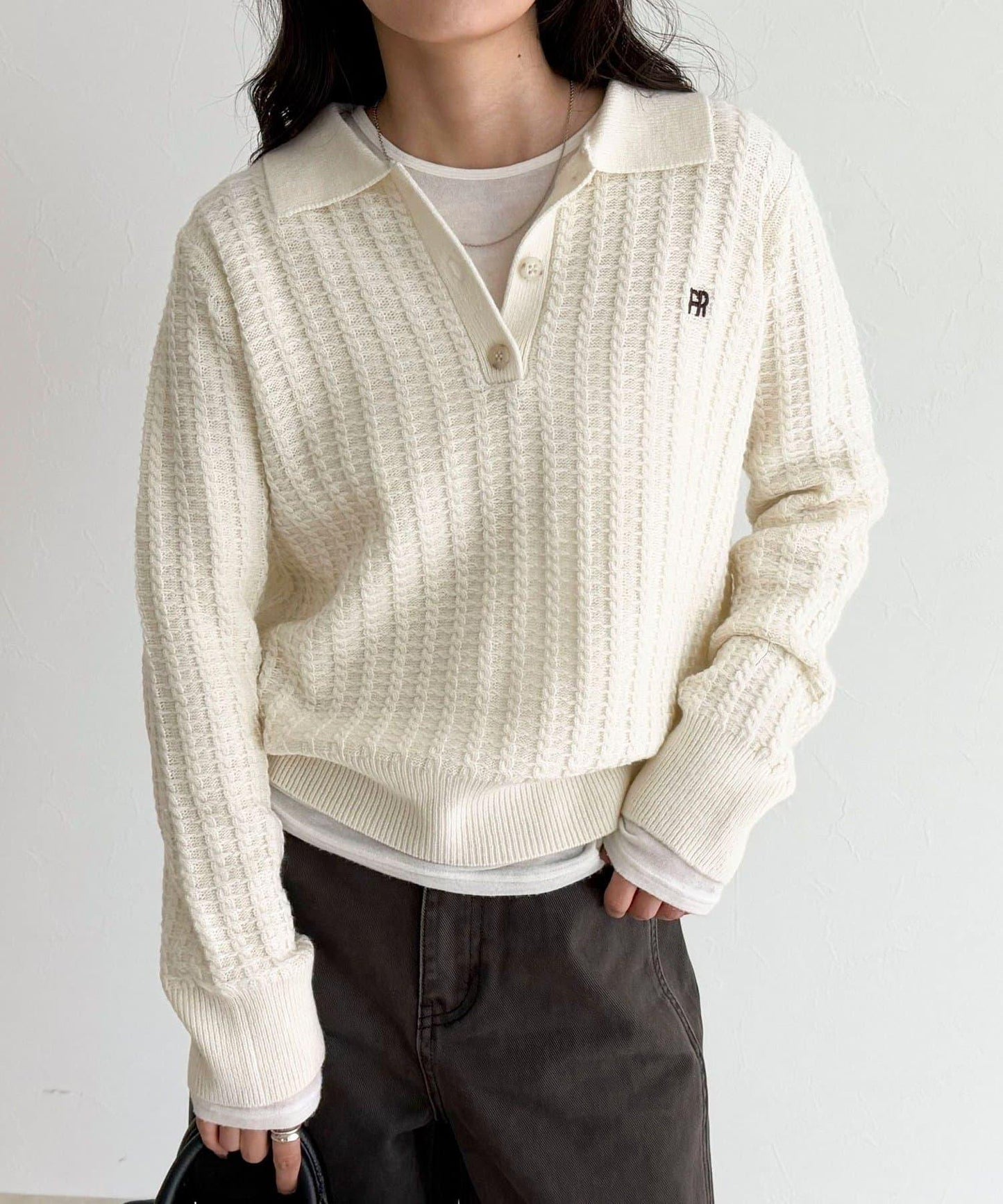 FR刺繡麻花紋理POLO領針織套頭衫