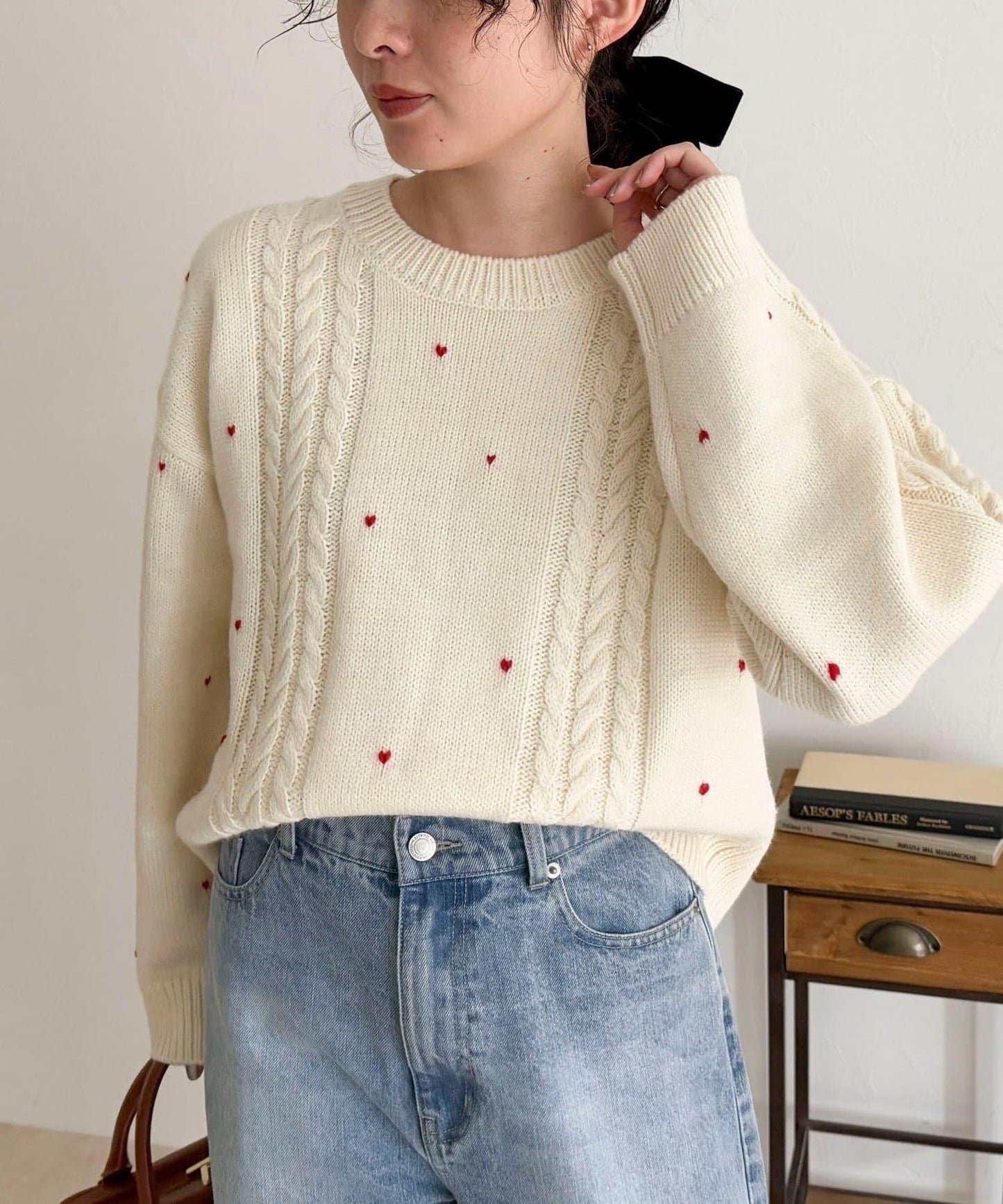 愛心刺繡圖案針織套頭衫