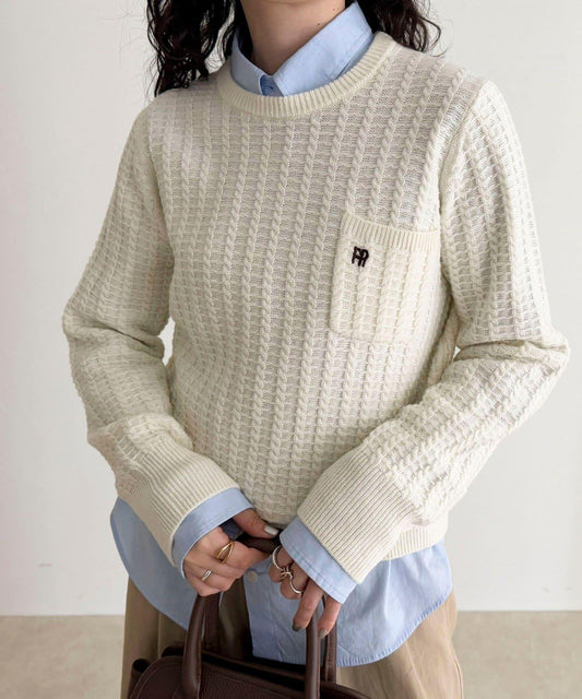 FR刺繡麻花紋小口袋針織套頭衫