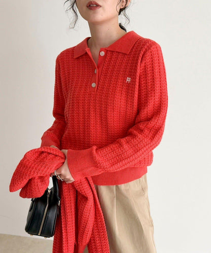 FR刺繡麻花紋理POLO領針織套頭衫