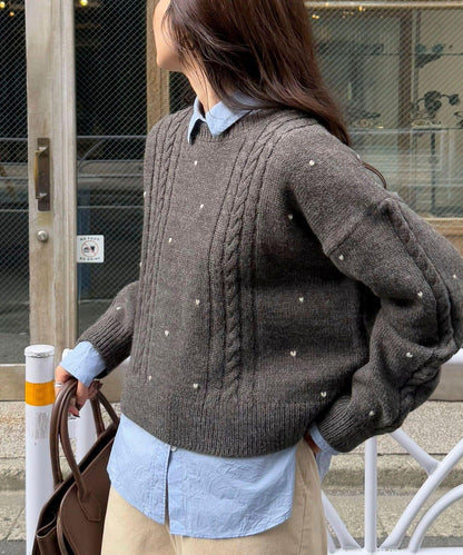 愛心刺繡圖案針織套頭衫