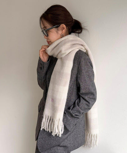 輕盈粗花呢格紋圍巾45