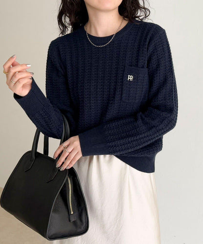 FR刺繡麻花紋小口袋針織套頭衫