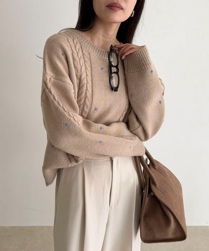 愛心刺繡圖案針織套頭衫