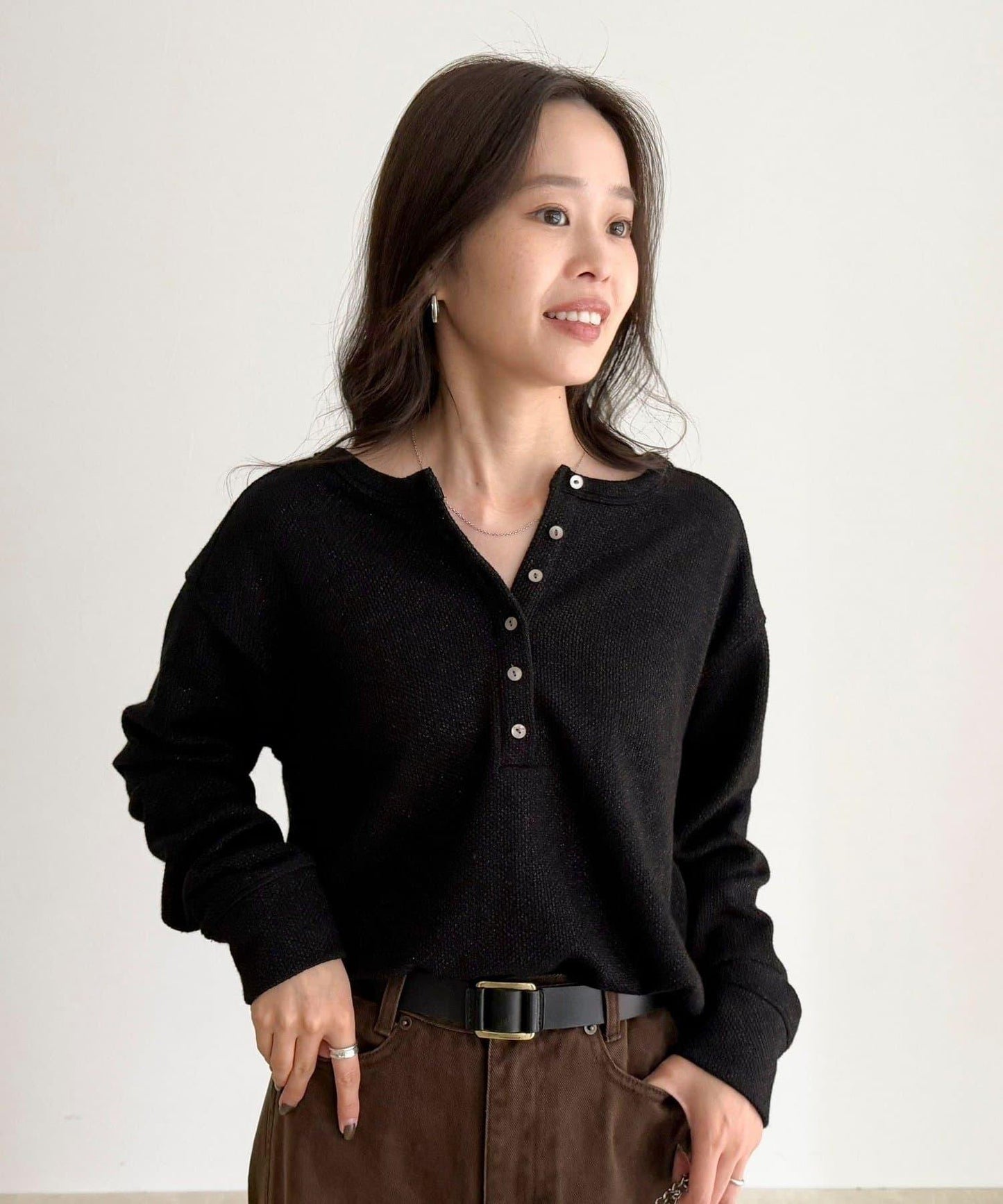 2WAY亨利領亮絲套頭衫