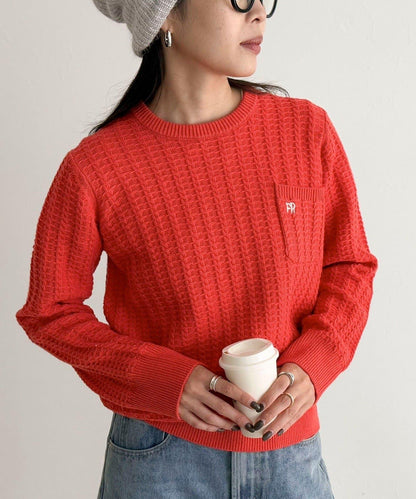 FR刺繡麻花紋小口袋針織套頭衫