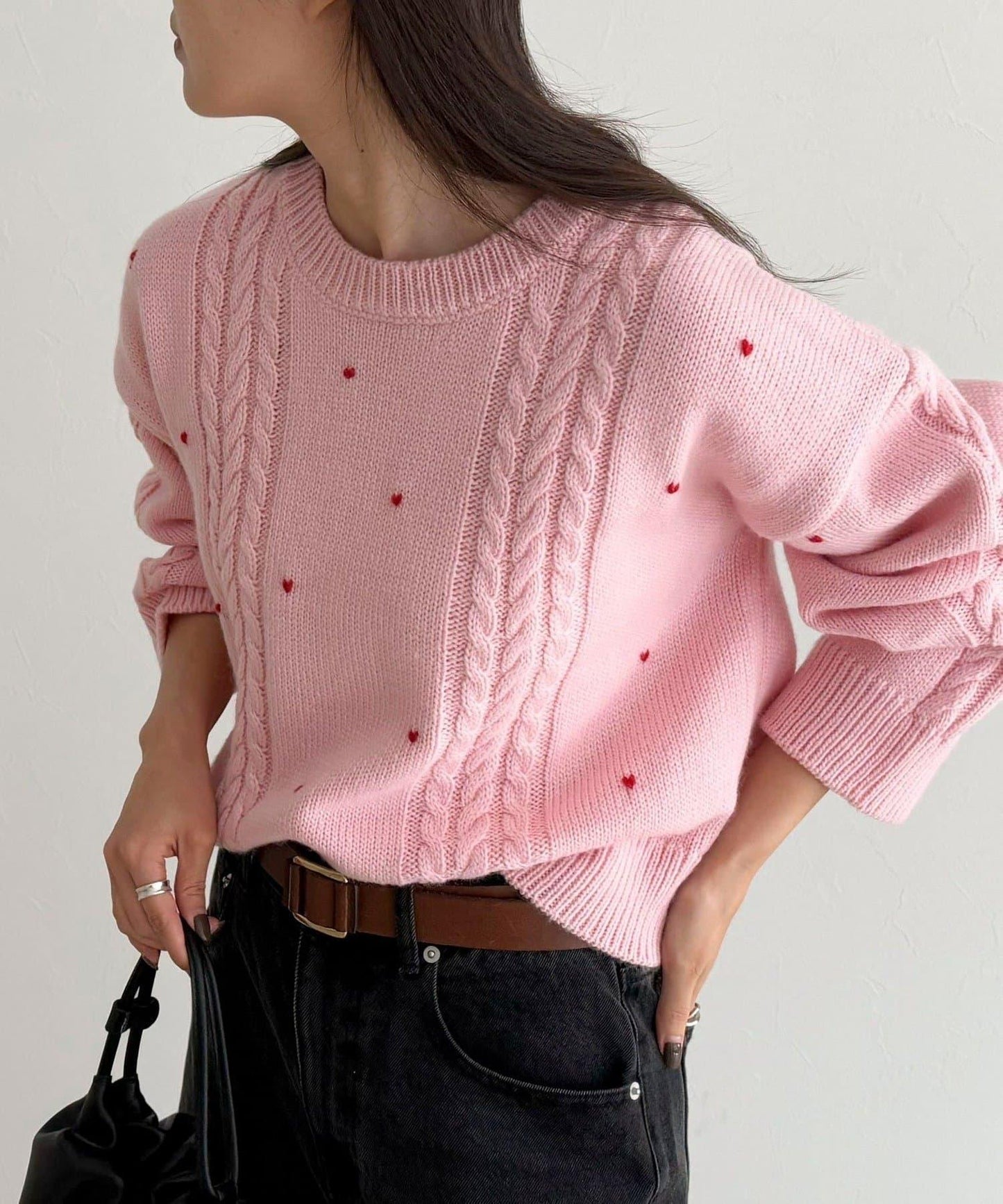 愛心刺繡圖案針織套頭衫