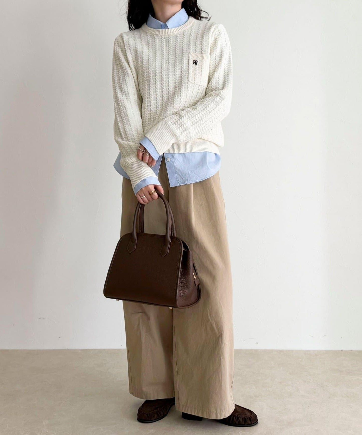 FR刺繡麻花紋小口袋針織套頭衫