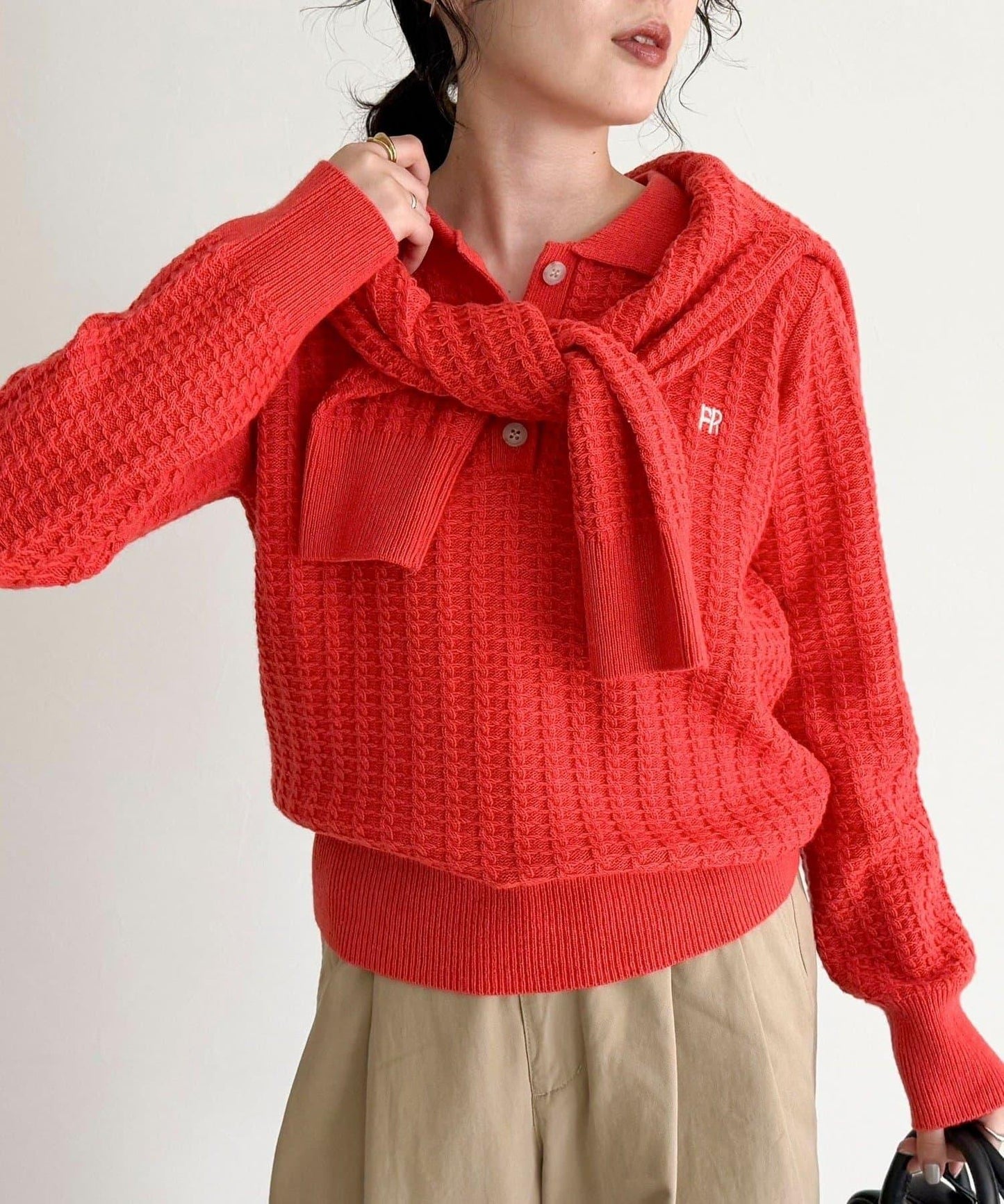 FR刺繡麻花紋理POLO領針織套頭衫