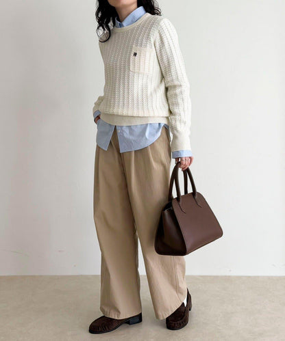 FR刺繡麻花紋小口袋針織套頭衫