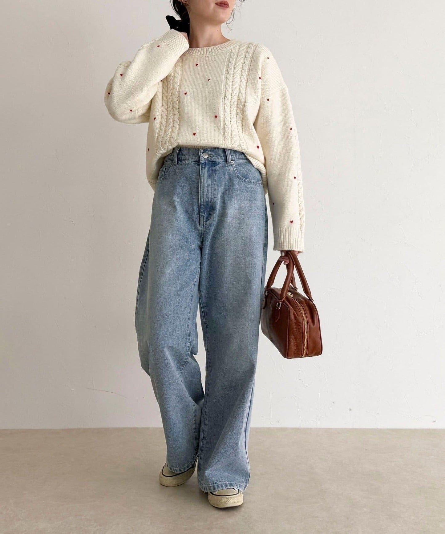 愛心刺繡圖案針織套頭衫