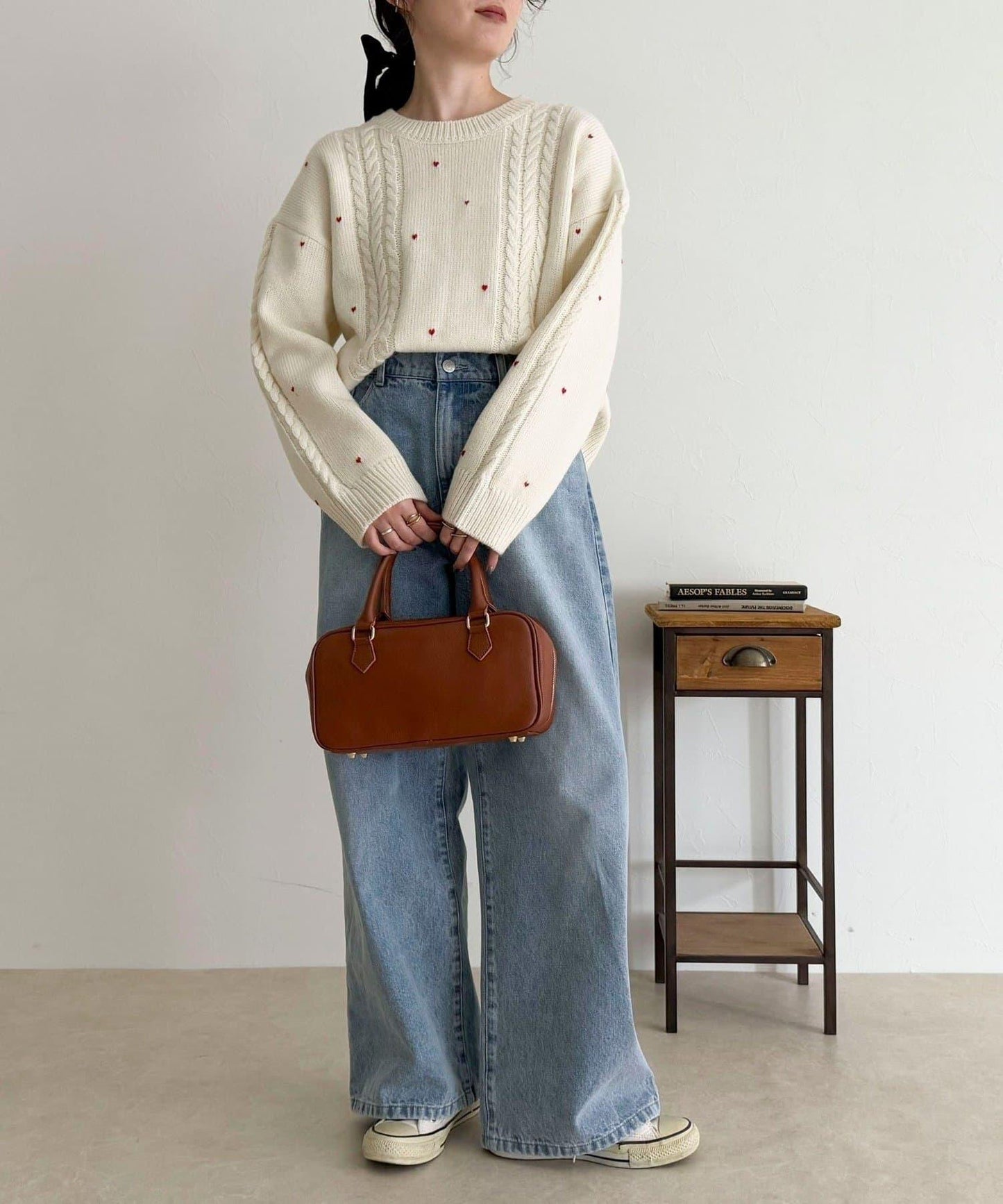 愛心刺繡圖案針織套頭衫