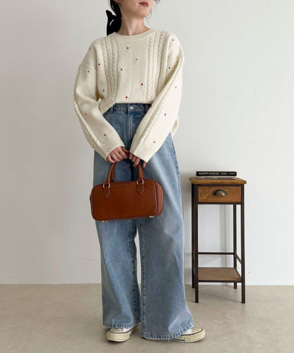 愛心刺繡圖案針織套頭衫