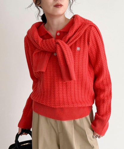 FR刺繡麻花紋理POLO領針織套頭衫