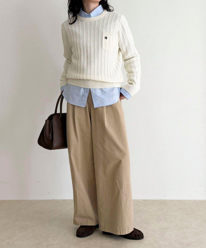 FR刺繡麻花紋小口袋針織套頭衫