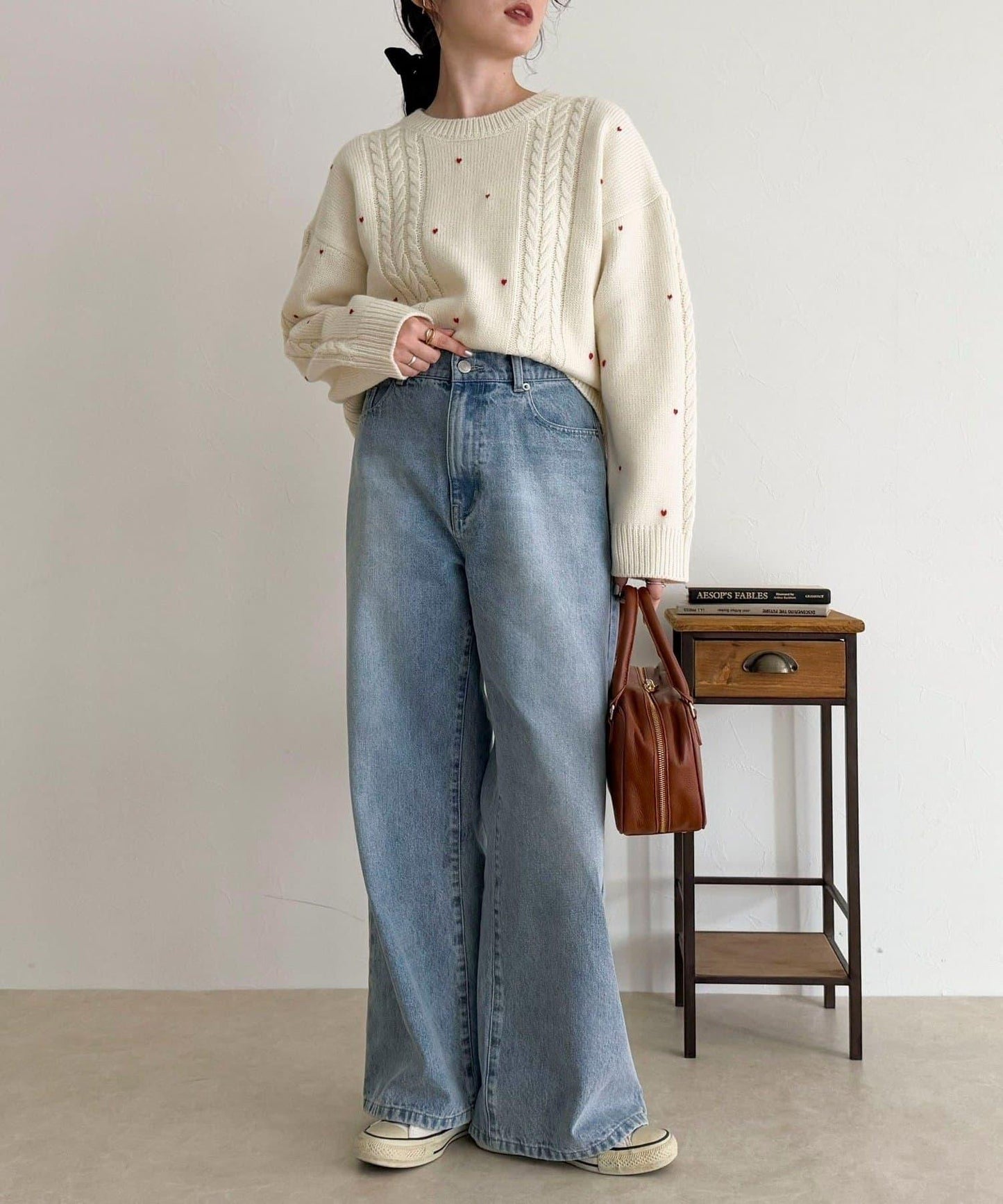 愛心刺繡圖案針織套頭衫