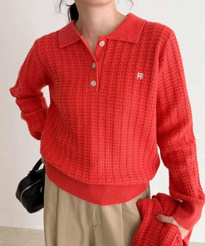 FR刺繡麻花紋理POLO領針織套頭衫