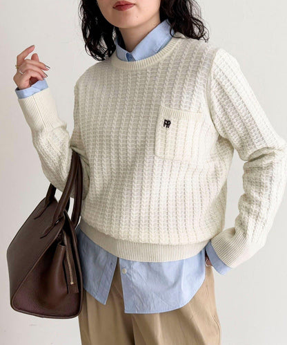 FR刺繡麻花紋小口袋針織套頭衫