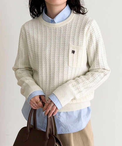 FR刺繡麻花紋小口袋針織套頭衫