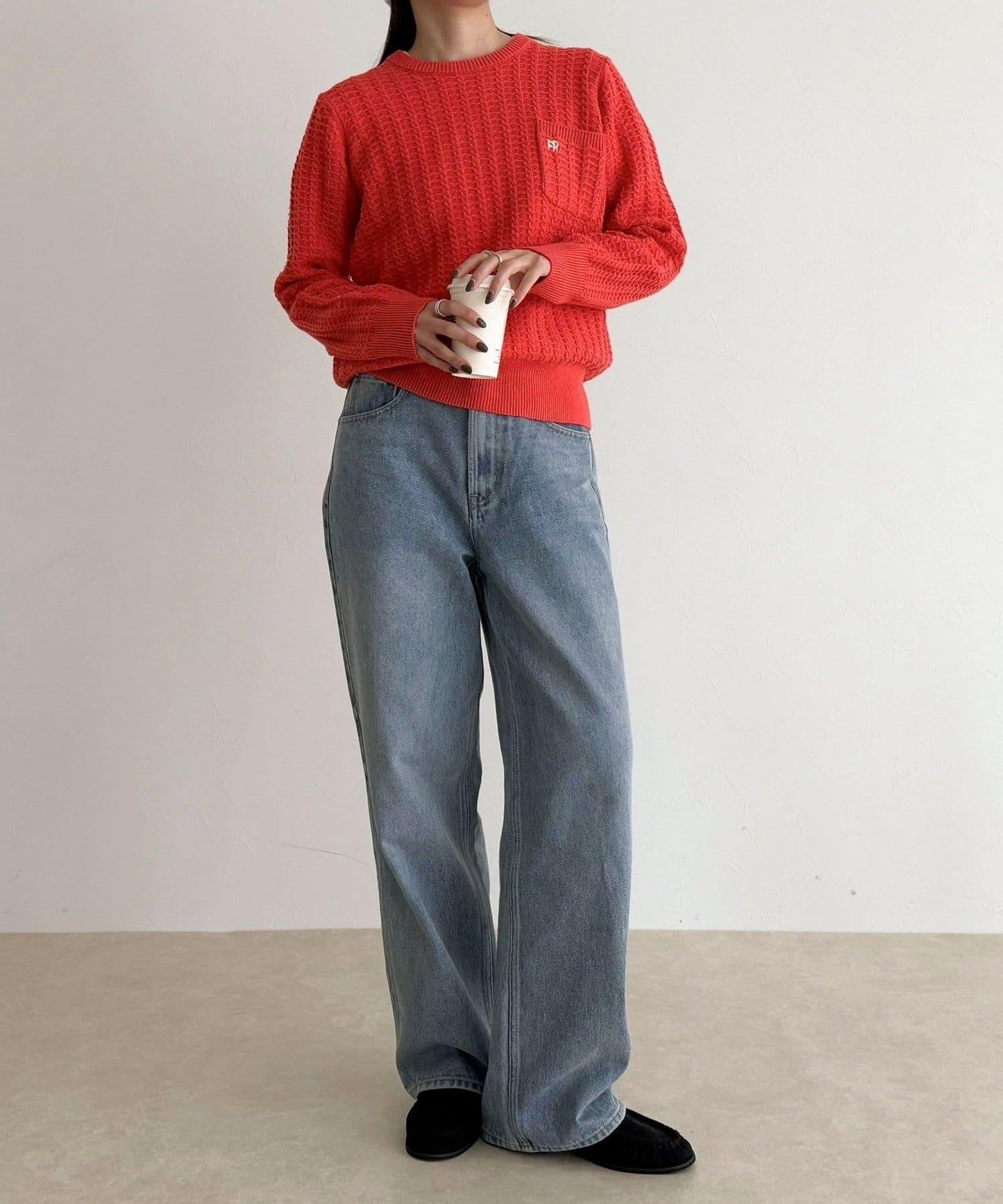 FR刺繡麻花紋小口袋針織套頭衫