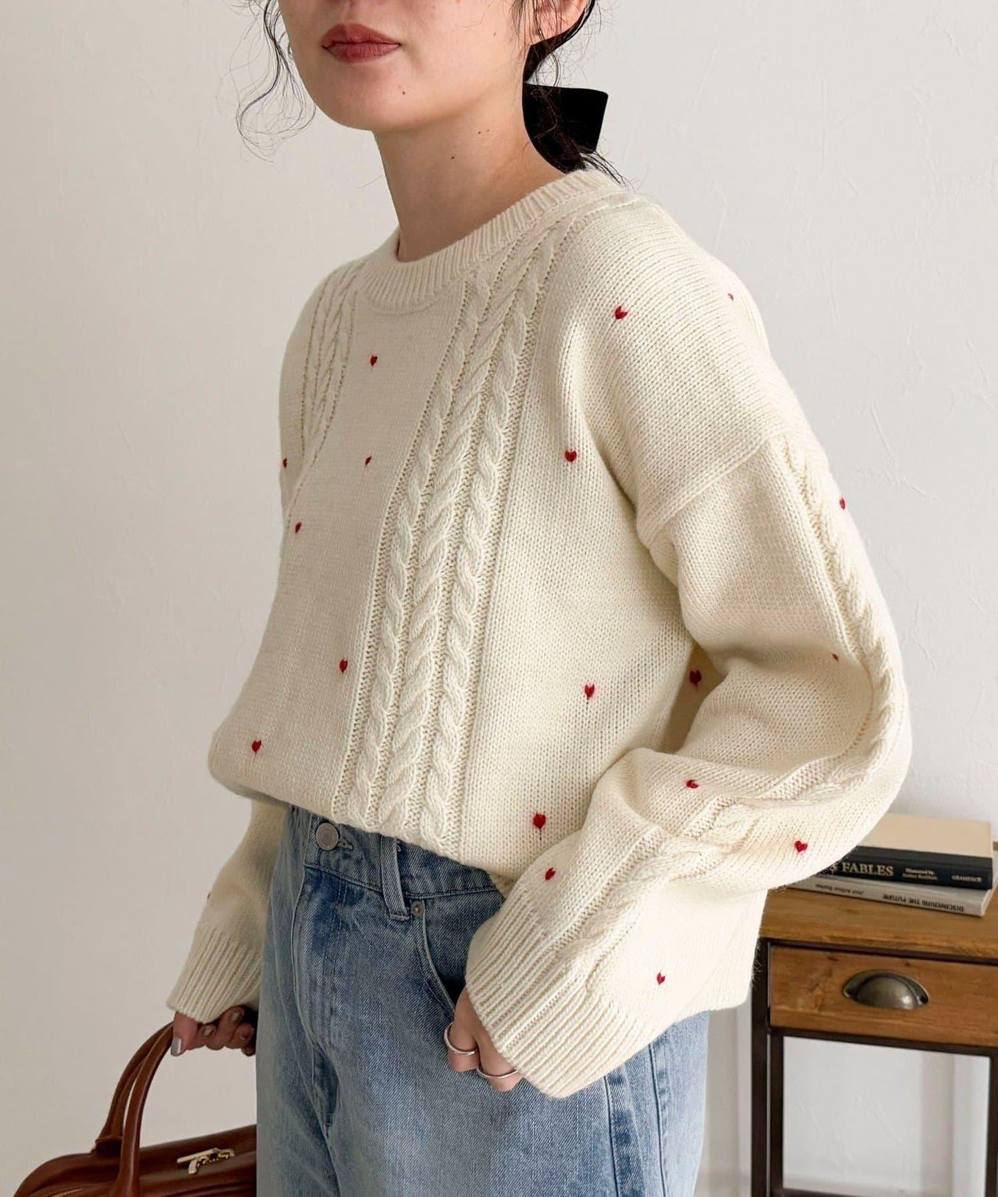 愛心刺繡圖案針織套頭衫