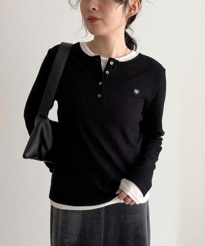 愛心刺繡亨利領羅紋套頭衫