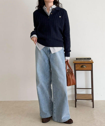 FR刺繡麻花紋理POLO領針織套頭衫