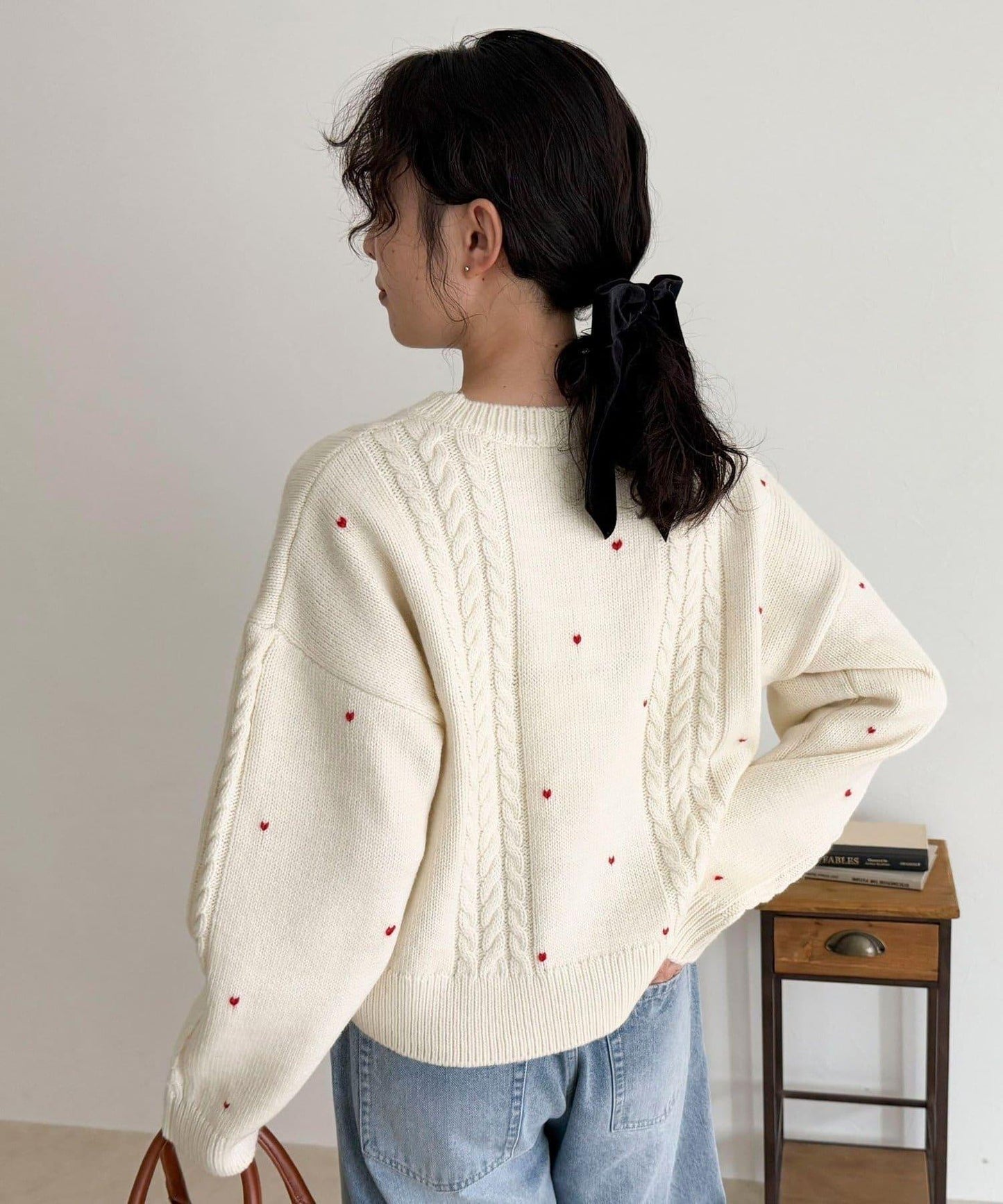 愛心刺繡圖案針織套頭衫