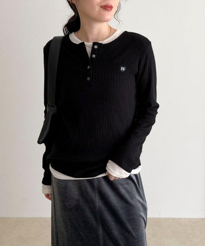 愛心刺繡亨利領羅紋套頭衫