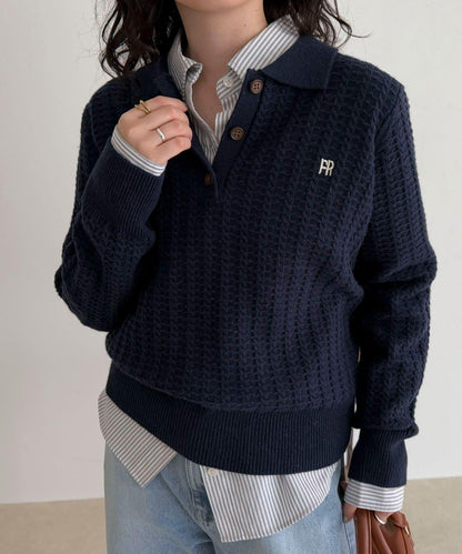 FR刺繡麻花紋理POLO領針織套頭衫