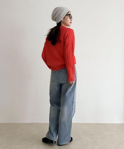 FR刺繡麻花紋小口袋針織套頭衫