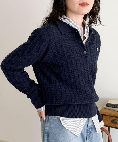 FR刺繡麻花紋理POLO領針織套頭衫