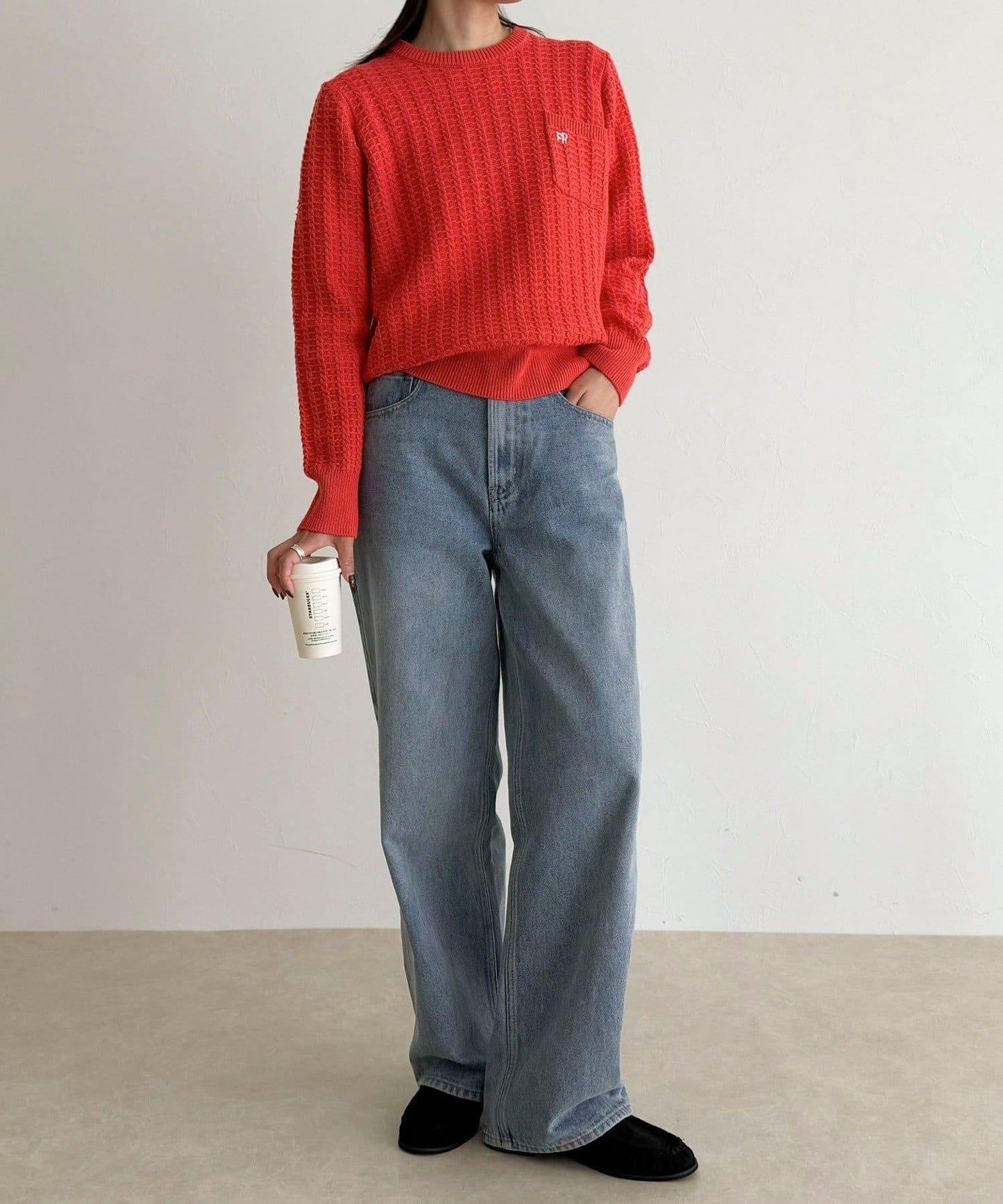 FR刺繡麻花紋小口袋針織套頭衫