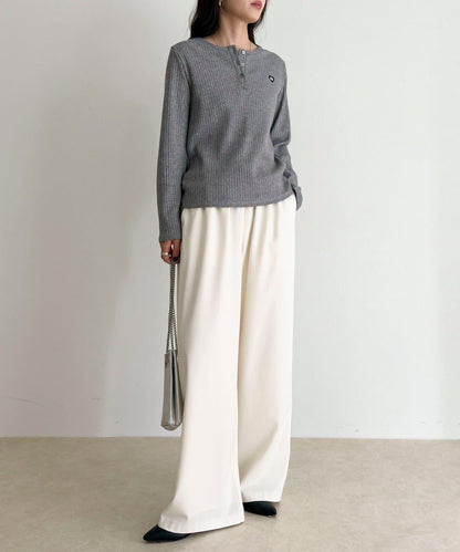 愛心刺繡亨利領羅紋套頭衫