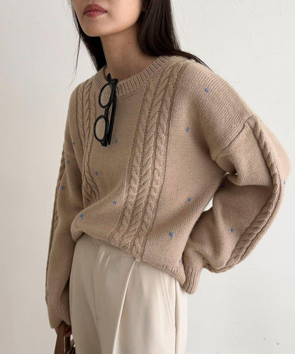 愛心刺繡圖案針織套頭衫