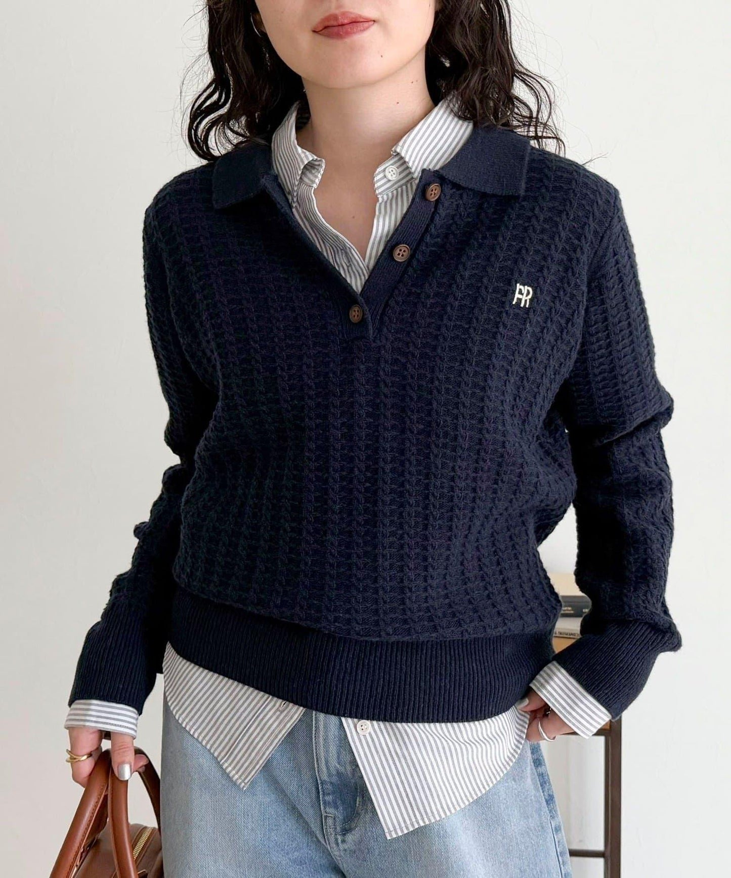 FR刺繡麻花紋理POLO領針織套頭衫