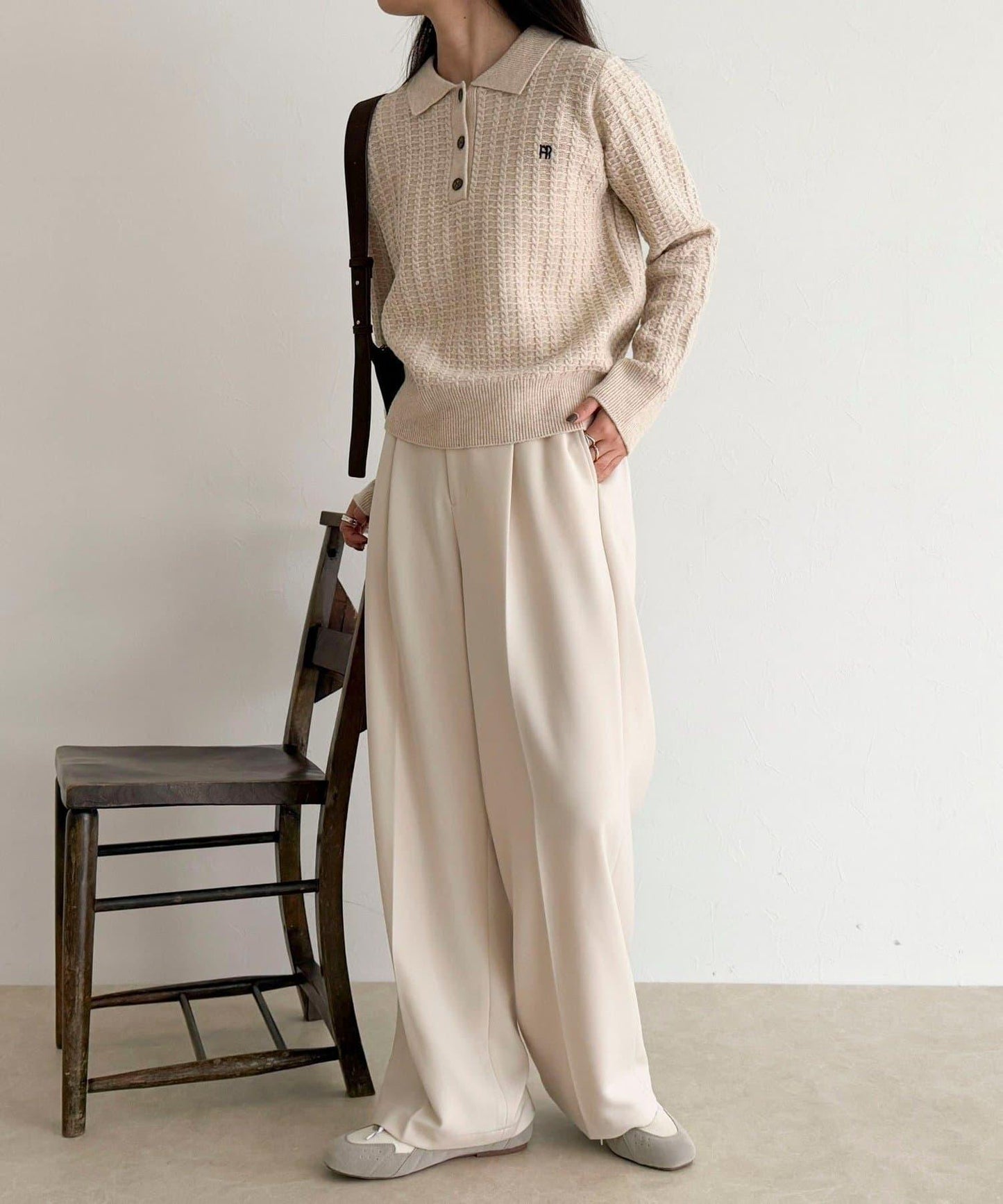 FR刺繡麻花紋理POLO領針織套頭衫