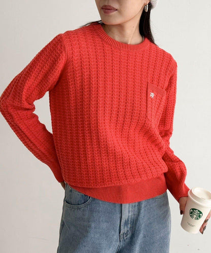 FR刺繡麻花紋小口袋針織套頭衫