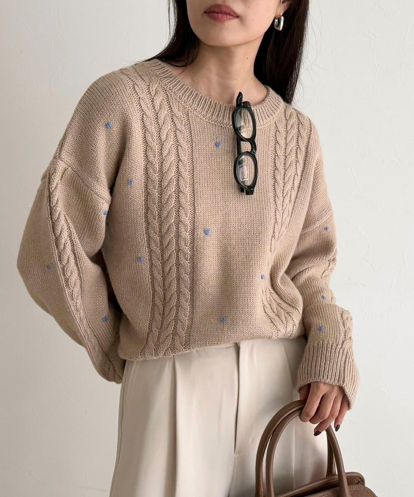 愛心刺繡圖案針織套頭衫