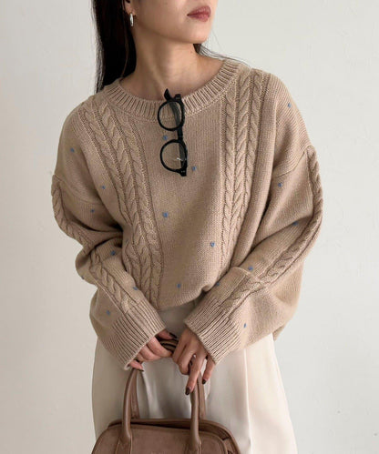 愛心刺繡圖案針織套頭衫